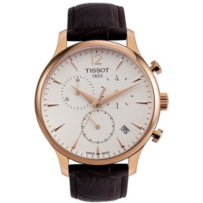 天梭(TISSOT)瑞士手表 轻奢时尚商务休闲玫瑰金框 俊雅系列皮带男士石英表T063.617.36.037.00 礼物