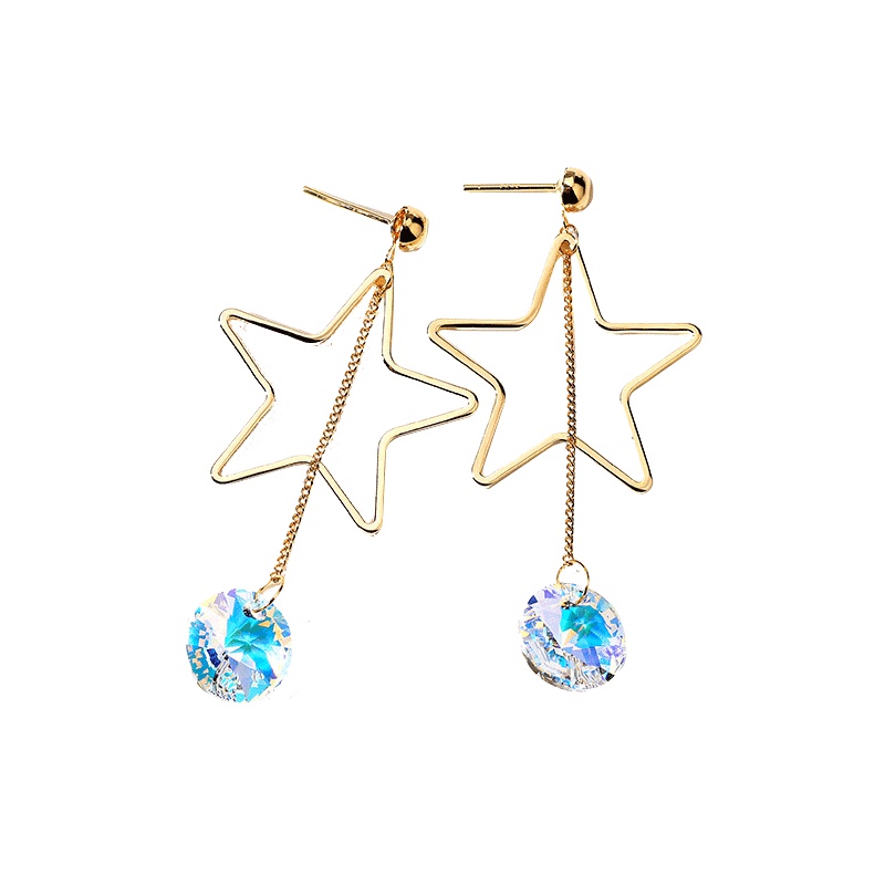 依帝魅耳饰长款流苏星星耳饰女S925银纯银人造水晶无耳洞耳环耳夹女士送恋人送女友情人节礼物圣诞礼物送女友