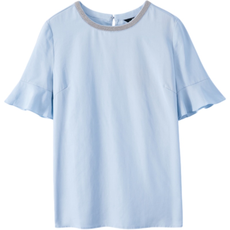 拉夏贝尔2020夏季新款雪纺衫女装韩版荷叶边褶皱短袖纯色气质上衣