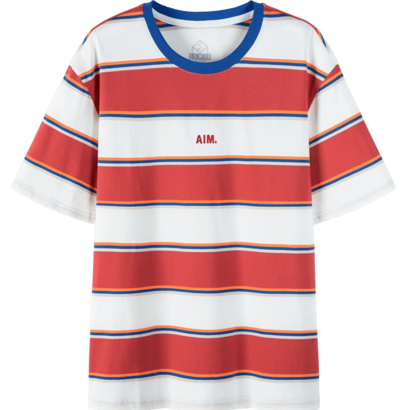 【满198减100预估价：43】森马男装短袖T恤男宽松港味撞色条纹圆领套头体恤衫夏季