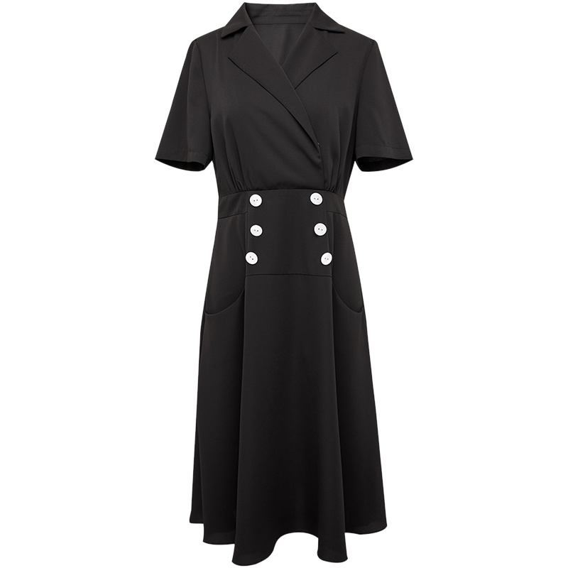 伊布都ibudu2020夏季新款西装领小黑裙西装裙连衣裙