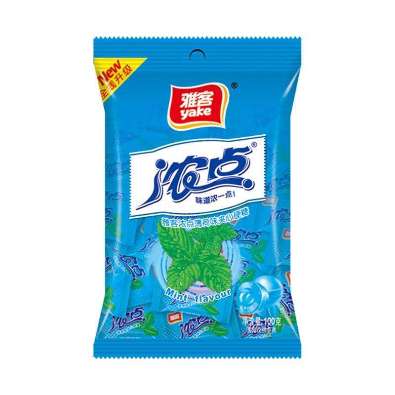 雅客浓点夹心水果硬糖100g*5袋薄荷味休闲零食散装糖果约100粒