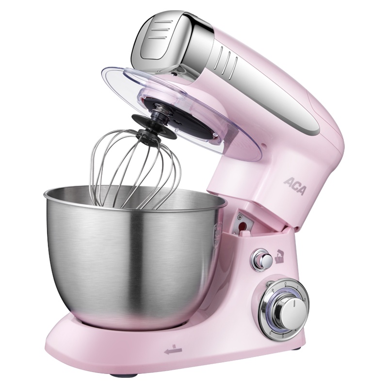 北美电器(ACA)厨师机ASM-DA600粉 家用和面机多功能小型发面机揉面机搅拌机打蛋器鲜奶机 4L容量 旋钮机械式