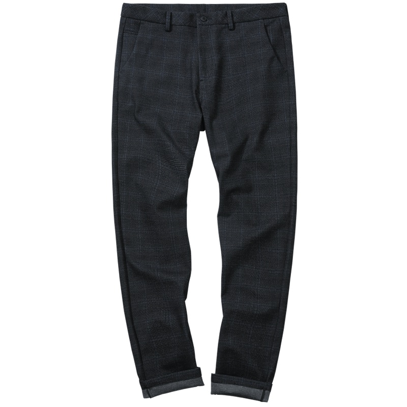 千纸鹤商务男士休闲裤2019秋季时尚潮流格子小脚裤厚款70231