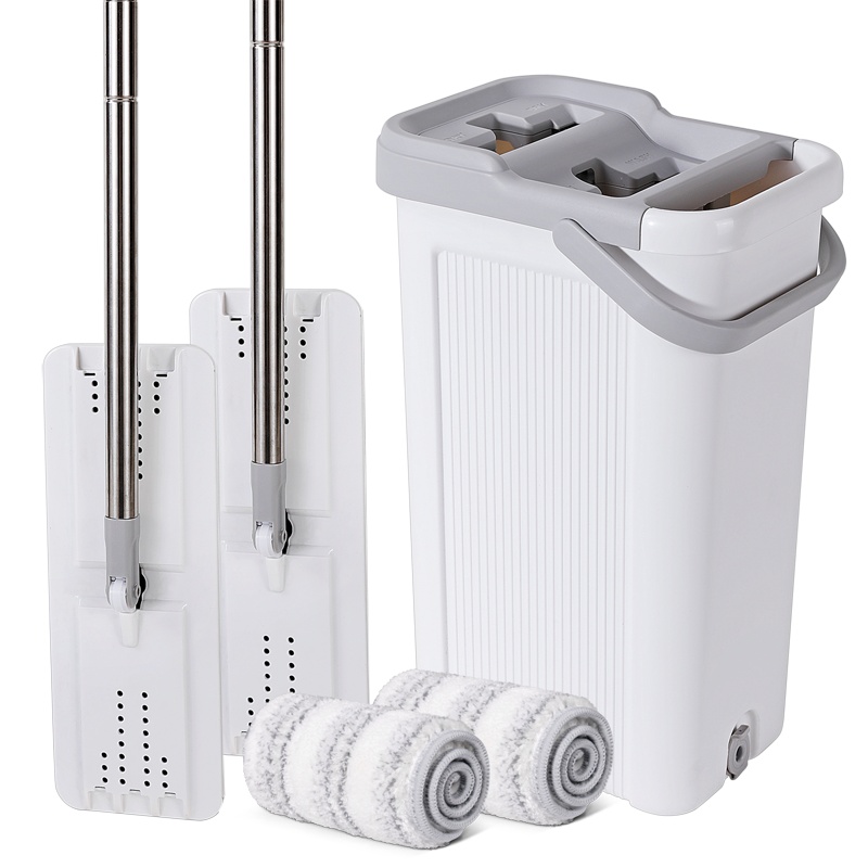 美丽雅 洗刷刷双鱼平板拖把直立清洗省力地拖净干湿两用拖把(拖把2个套,布头2张)