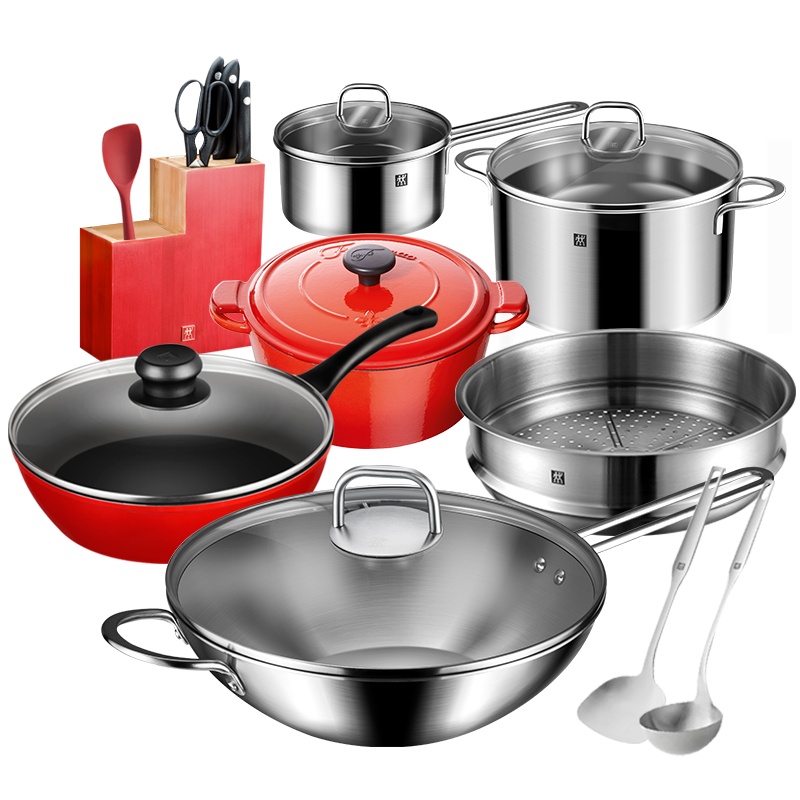 德国双立人(ZWILLING)Nova Plus系列30cm中式炒锅大套装不锈钢蒸笼汤锅珐琅铸铁锅不粘煎锅奶锅刀菜刀具