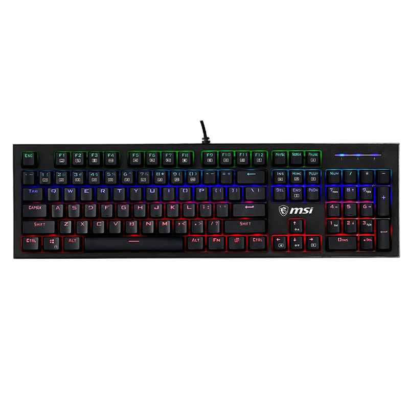 微星(MSI)GK50Z 机械键盘 茶轴 RGB光效 有线 游戏电竞办公键盘 104键 吃鸡键盘 黑色