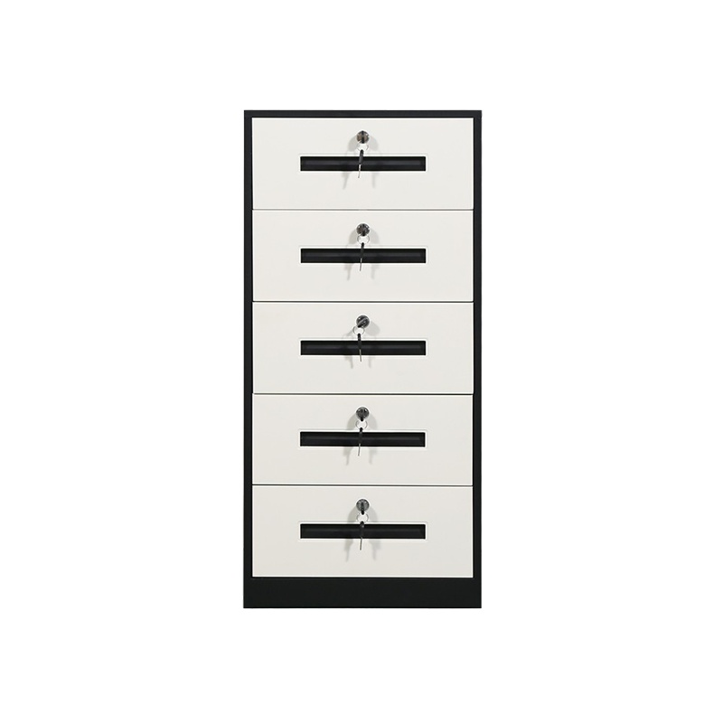 臻远钢制带锁铁皮柜资料柜储物柜 五抽黑白色