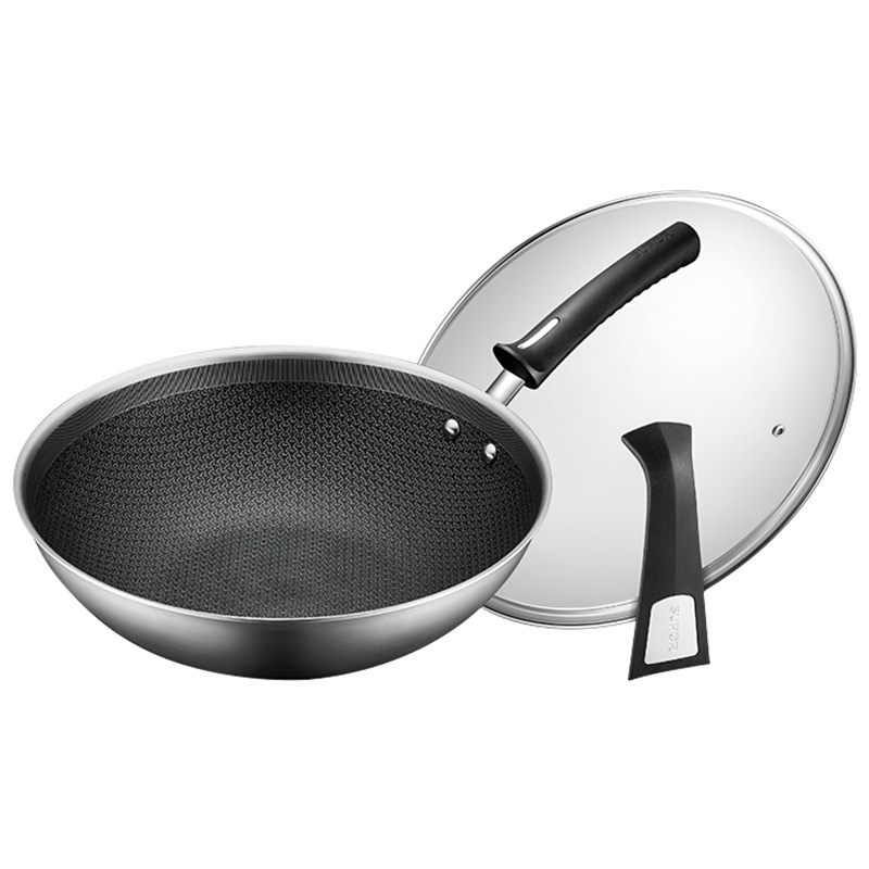 苏泊尔(SUPOR)微雕蜂窝晶盾纹炒锅316不锈钢炒菜锅防沾锅不易生锈燃气电磁炉通用EC30JBC01