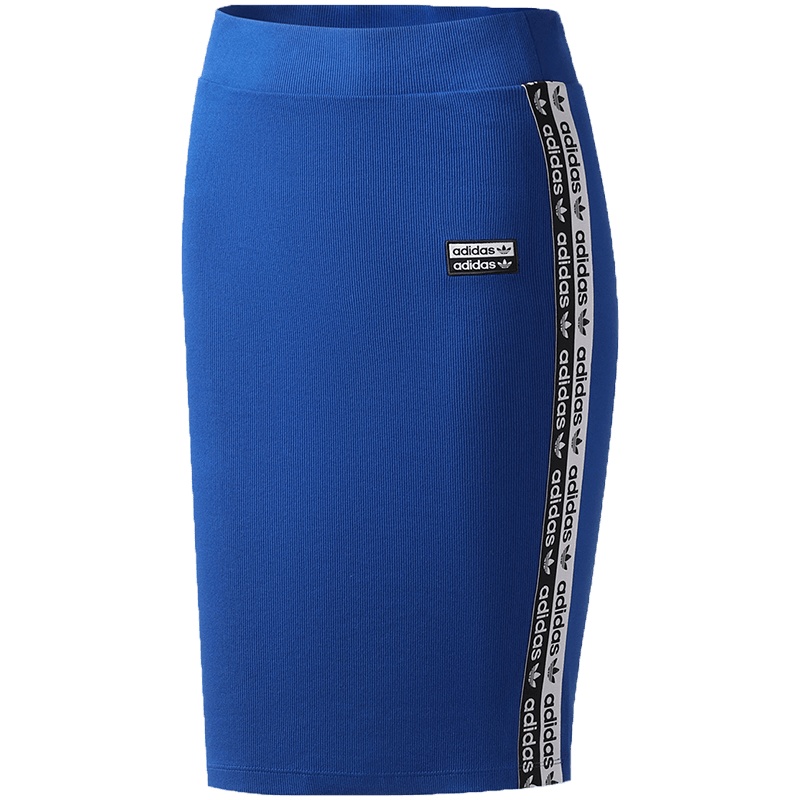 adidas阿迪达斯三叶草女装蓝色双重串标LOGO运动短裙包臀裙半身裙ED7421