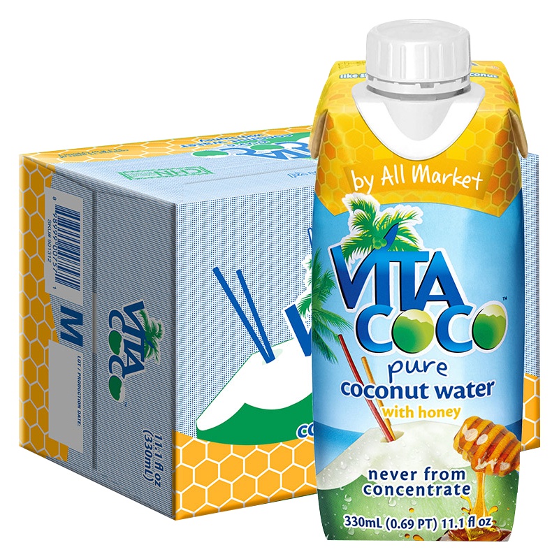 唯他可可(VitaCoco)椰子水(蜂蜜味)330ml*12(整箱)马来西亚进口椰子水饮料