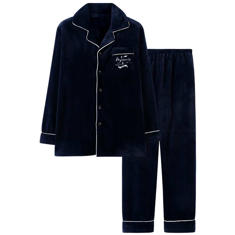 男士睡衣珊瑚绒秋冬开衫法兰绒睡衣冬季加绒加厚家居服套装