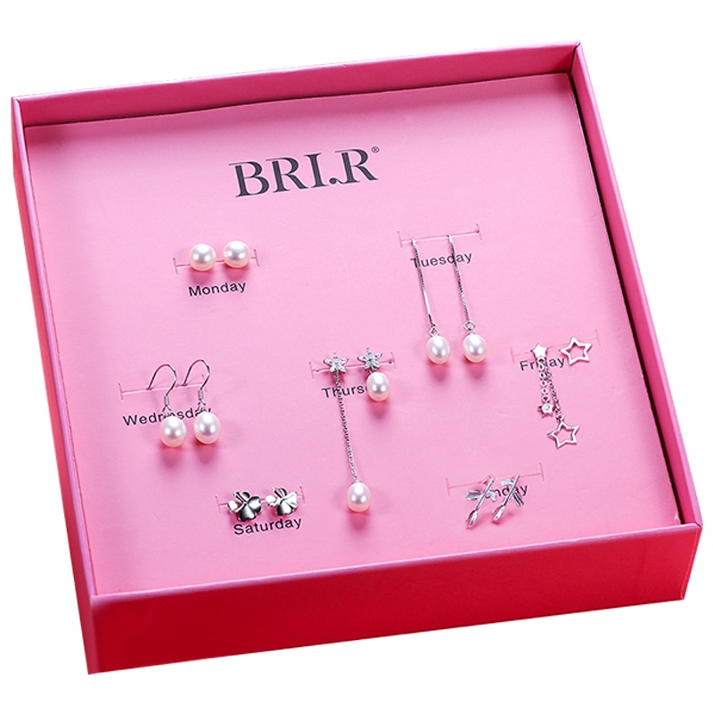 佰色传情(BRIR) 925银淡水珍珠一周耳环耳坠套装耳饰女气质耳钉套盒礼盒