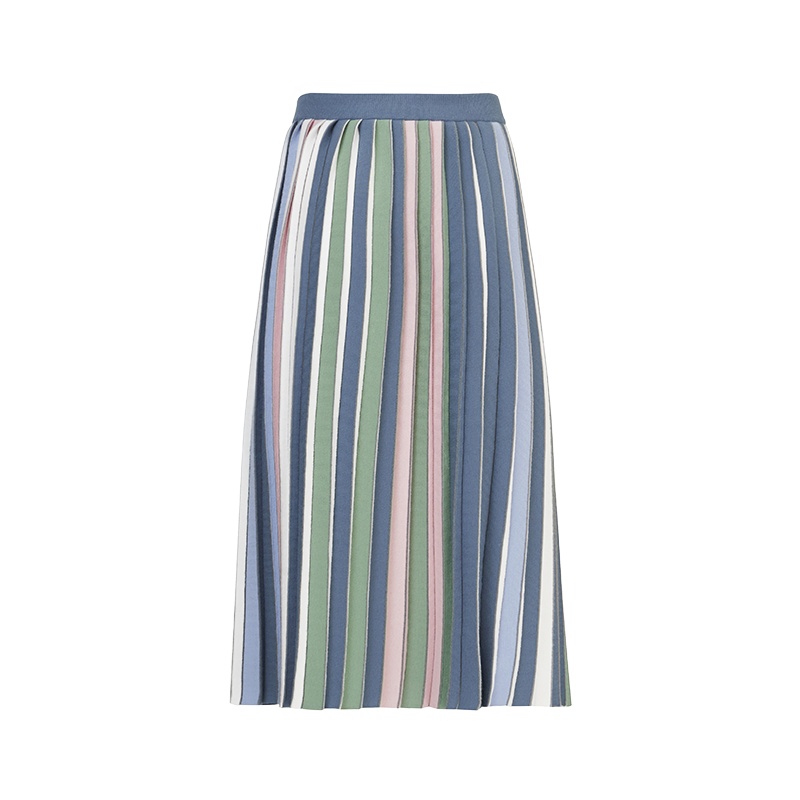 鄂尔多斯 | 1980春夏撞色条纹优雅女半身裙