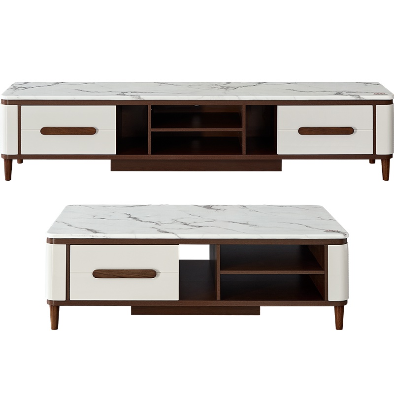 全友家居现代北欧茶几电视柜组合客厅组合家具石材台面茶多区储物电视柜 120760茶几电视柜