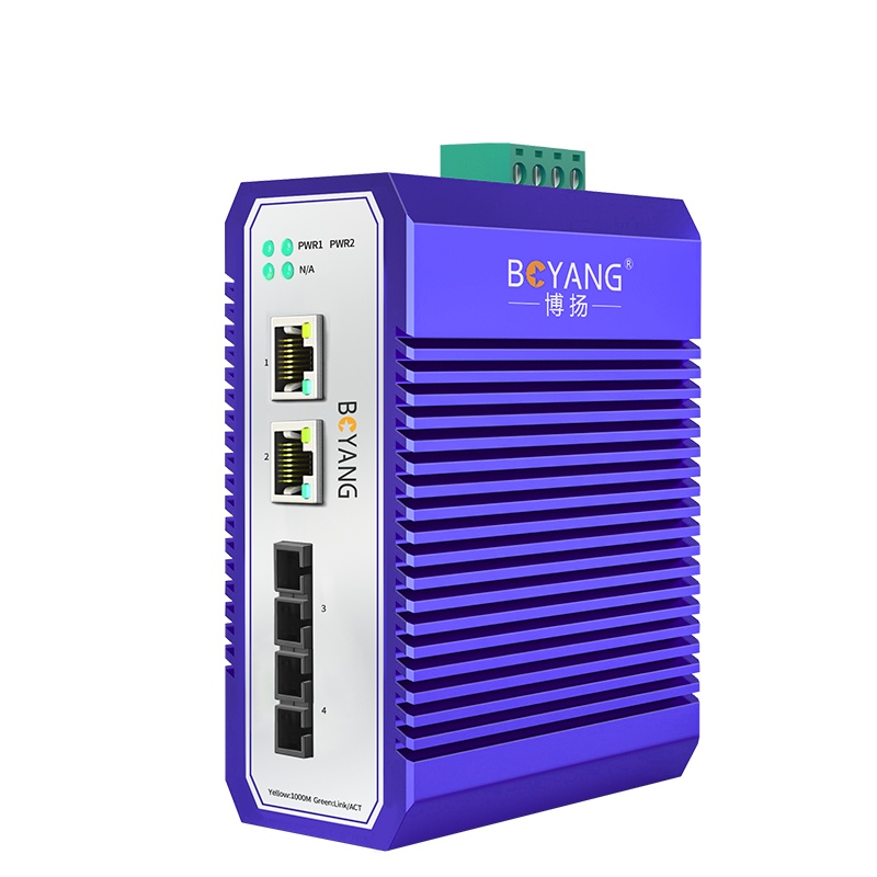 博扬 工业级交换机双纤SC 二光二电千兆收发器 宽温宽压 导轨式以太网交换机 集线器 含电源 BY-ISUG2022