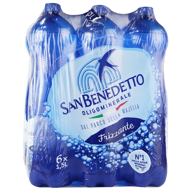[水中贵族]圣碧涛(San Benedetto)充气天然矿泉水1.5L*6瓶装1500ml进口饮用水矿物质水 意大利进口