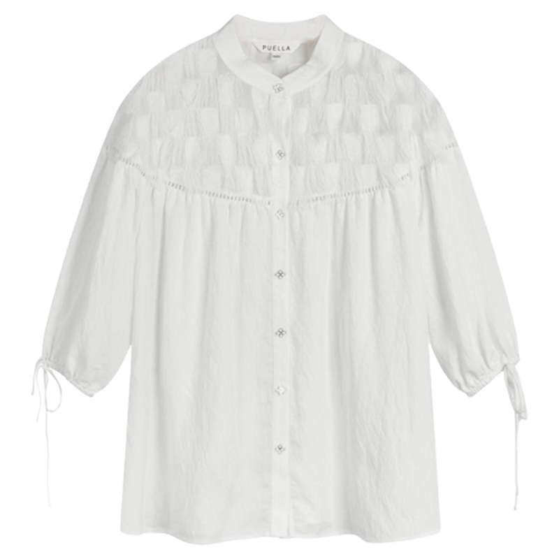 拉夏贝尔蕾丝秋季chic上衣韩版宽松娃娃衫流苏圆领衬衣20011638