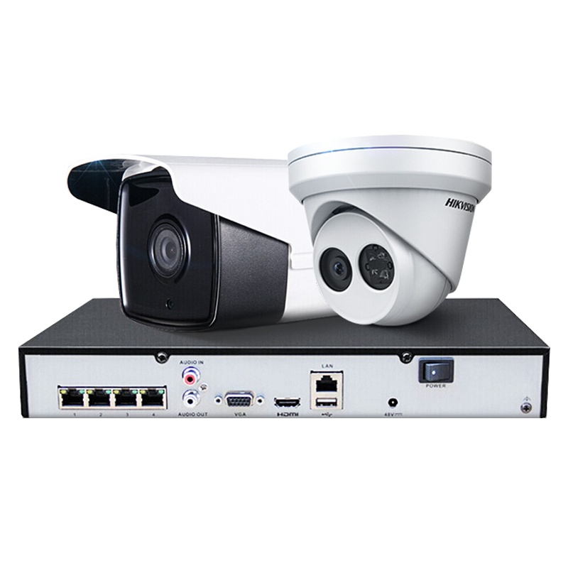 海康威视监控摄像头500万星光级可拾音 高清夜视 POE供电红外阵列筒型网络摄像机+红外阵列球型网络摄像机组合套装