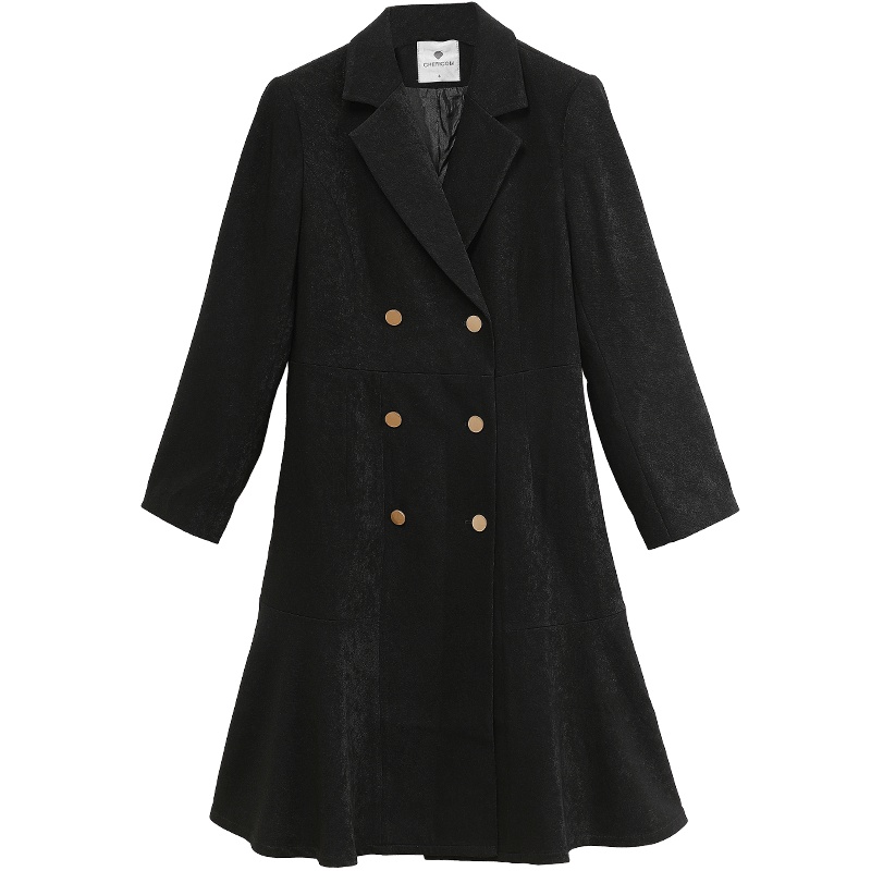 千仞岗春季新款女士西装领双排扣风衣气质显瘦时尚流行英伦风中长款外套