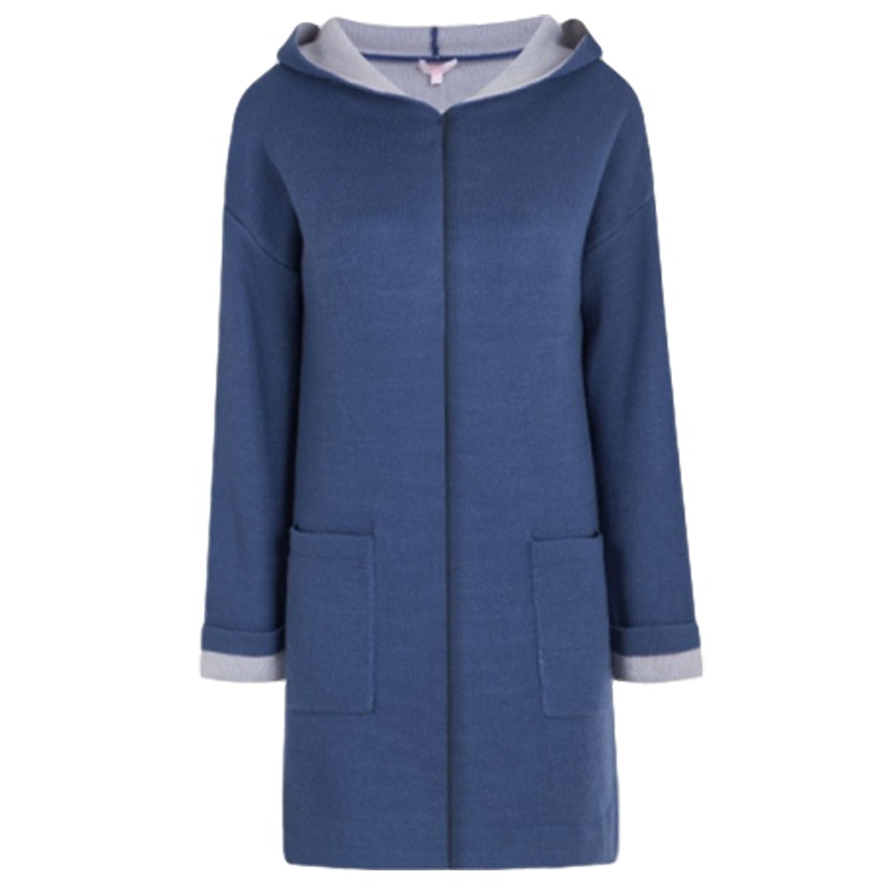 【福利款】拉夏贝尔冬款长袖口袋连帽中长款针织外套