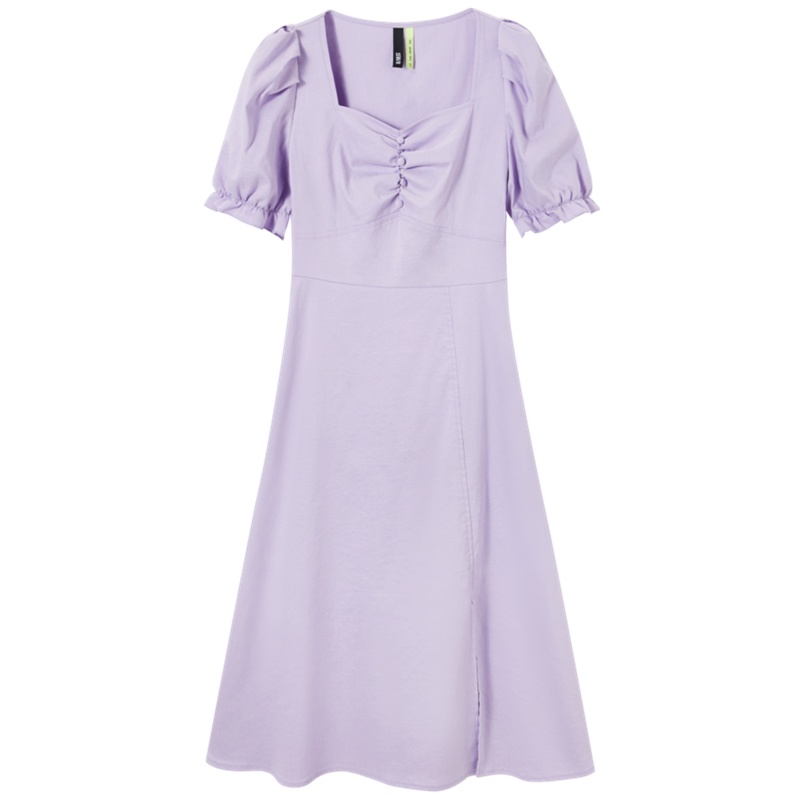 森马连衣裙女短袖法式复古洋气裙子方领泡泡袖2021年新款夏气质裙