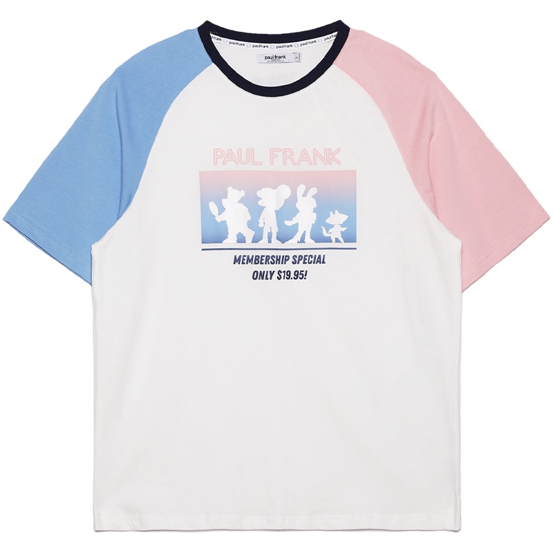 Paul Frank/大嘴猴 夏季圆领短袖T恤女拼色印花韩版夏装上衣 PFCTE212499W