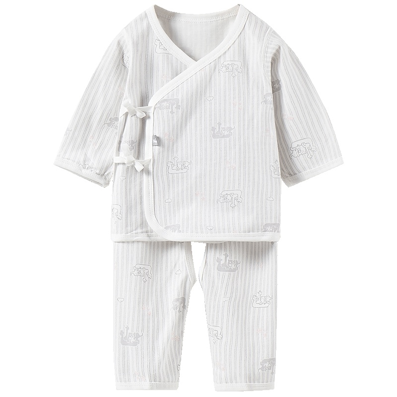 童泰TONGTAI初生儿纯棉开裆和服内衣套装0-3个月宝宝系带上衣裤子两件套婴幼儿通用59cm