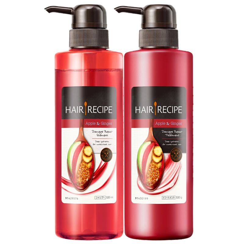 HAIR RECIPE 日本发之食谱生姜苹果强韧修护损伤洗护发套装530ml洗发水+530g护发素 无硅油 效期1年内