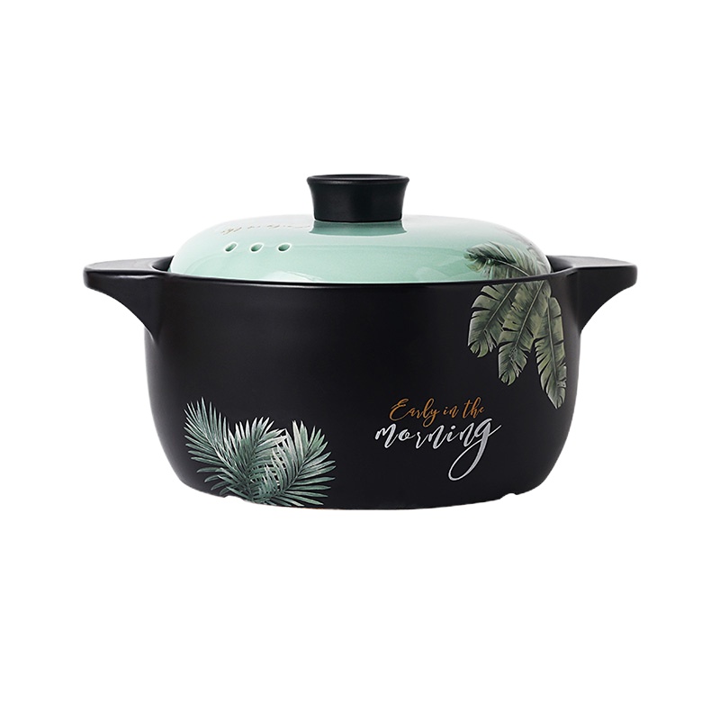 砂锅煲汤家用煤气灶专用烘焙精灵煲汤锅沙锅瓦煲陶瓷小号汤锅炖锅 4L北欧绿叶砂锅