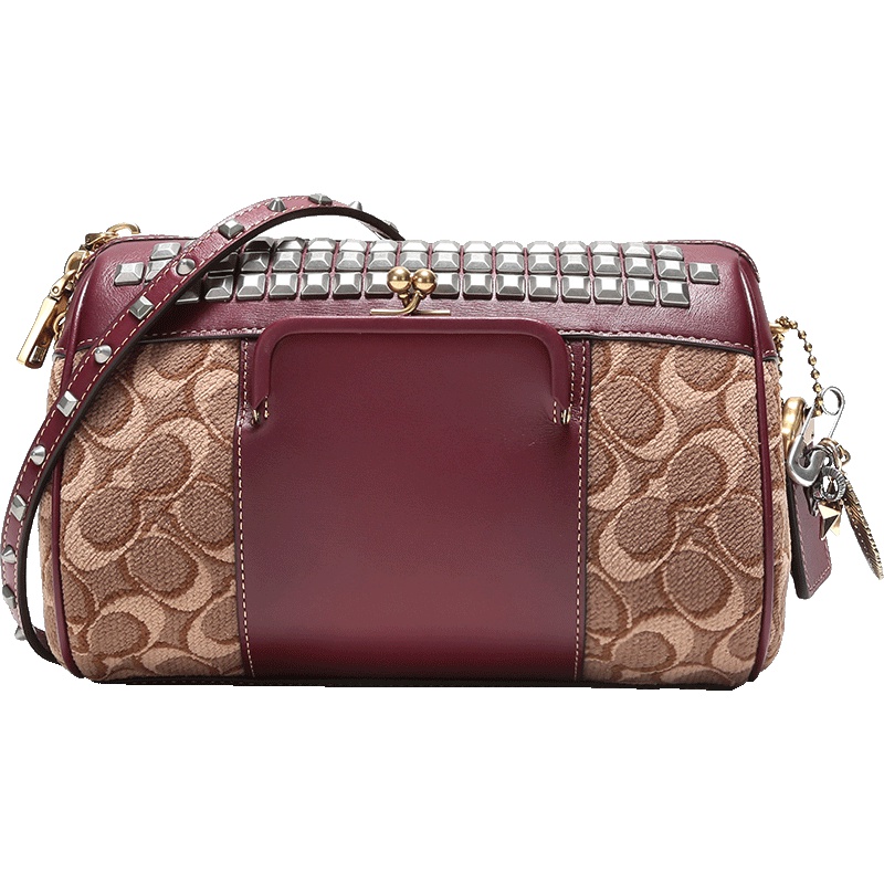 COACH 蔻驰 奢侈品 女士经典印花图案织物配皮铆钉装饰单肩斜挎包 48205