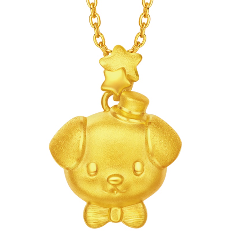 周大福首饰生肖狗吉星高照蝴蝶结黄金吊坠R20104