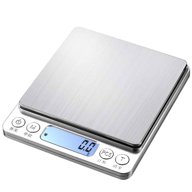 厨房秤电子称家用小型面粉计量器刻度微型精准0.01称重器克 充电款中文500g/0.01g双托盘+量杯+1000ml方碗