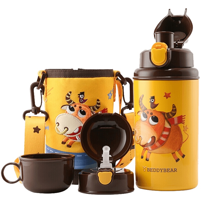 (私人定制)金牛座杯具熊BEDDYBEAR儿童保温杯带吸管儿童水杯316不锈钢内胆宝宝学饮杯儿童保温壶550ml