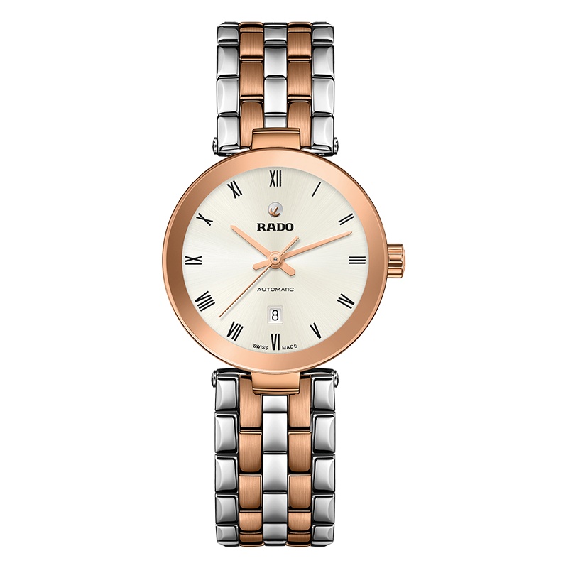 雷达(RADO)瑞士手表 佛罗伦萨系列 时尚商务休闲新款 自动机械女表 28mm浅色盘间金钢带 R48900113