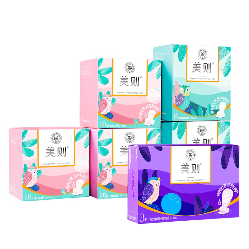 美则Honeymate 超薄透气棉女日夜用卫生巾姨妈巾无添加卫生棉组合装6盒49片（日用30片+夜用16片+超长3片）