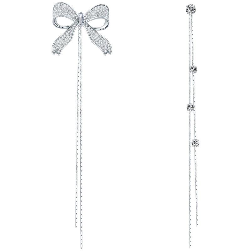 佰色传情BRIR纯银蝴蝶结耳钉流苏耳环女长款气质耳坠新潮耳饰