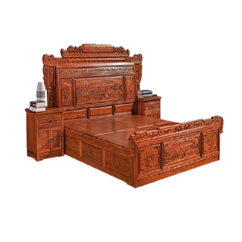 红檀木奢华型仿古兰亭序明清古典符象双人床1.8米床纯木质花梨木雕花