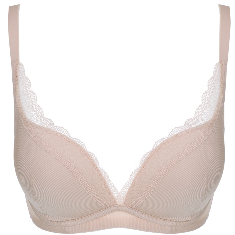 依曼丽内衣女无钢圈性感蕾丝文胸 舒适透气小胸聚拢深V上托胸罩