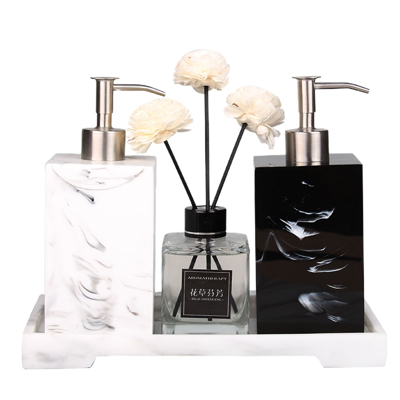 企购优品 洗手液瓶子北欧按压洗发露瓶沐浴露仿大理石电镀按压500ml黑白可选瓶身字体可定制(请备注颜色及字样)