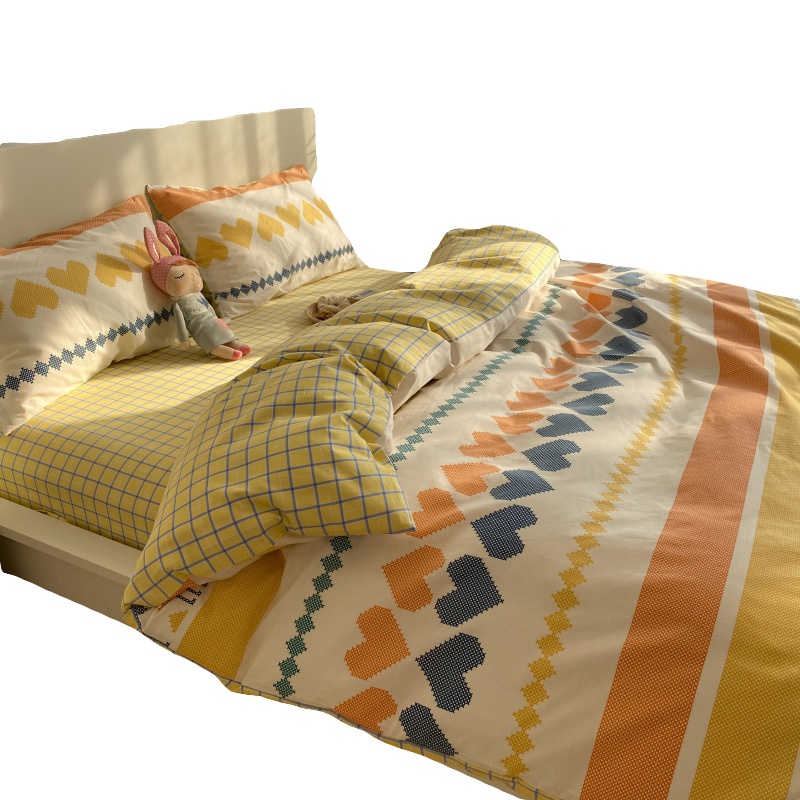 南极人(NanJiren)家纺 ins可爱卡通锦鲤床上四件套斜纹全棉纯棉床单被套儿童学生宿舍三件套