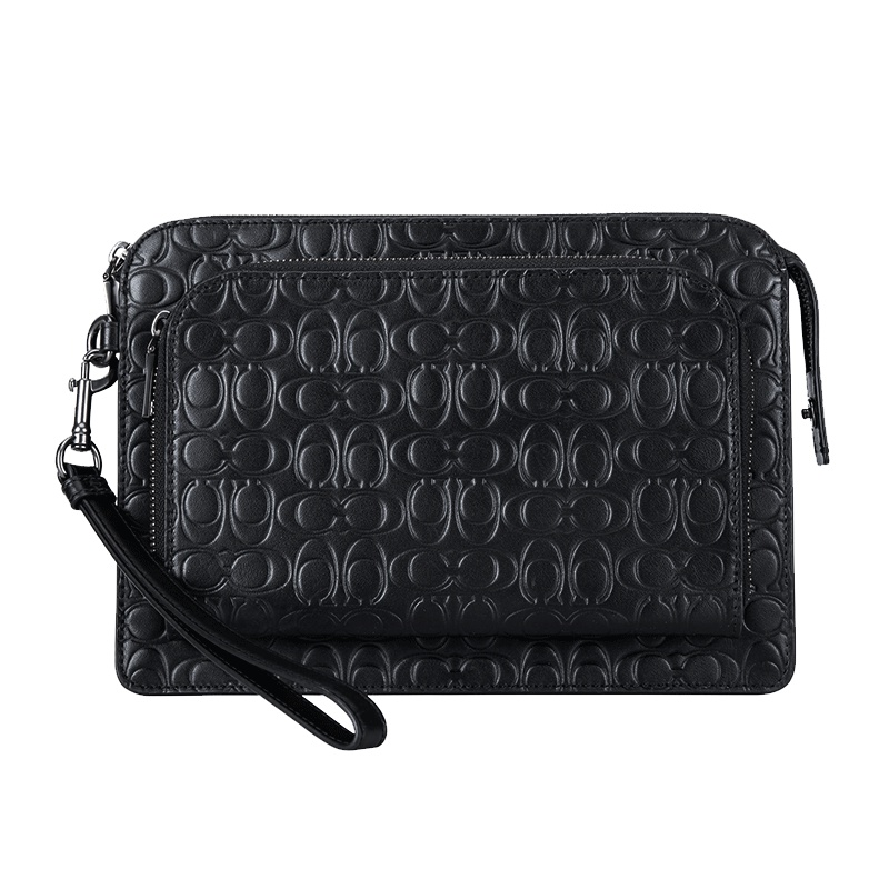 COACH 蔻驰 奢侈品 男士专柜款黑色皮质大号手包包具