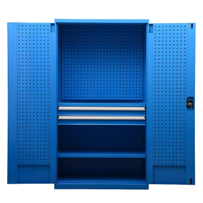 臻远重型五金工具柜铁皮柜双开门置物柜多功能零件柜~两层板两抽+门挂板+背挂板(蓝色)