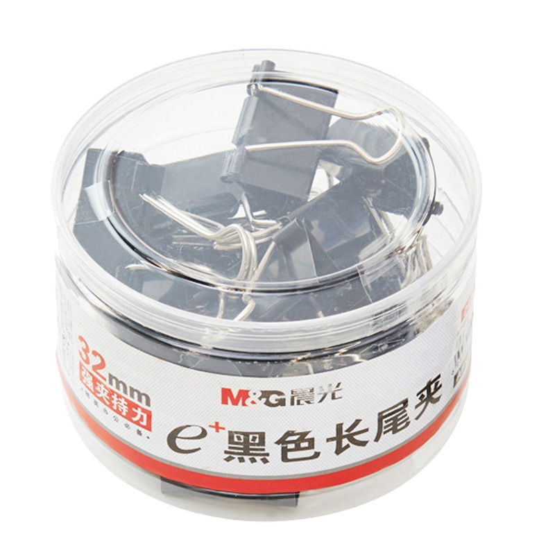 晨光文具ABS92734票夹PET黑色桶装长尾夹32mm票夹 燕尾夹 夹子 24个/筒
