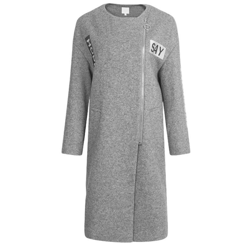 【福利款】拉夏贝尔冬款字母印花落肩休闲大衣中长款外套