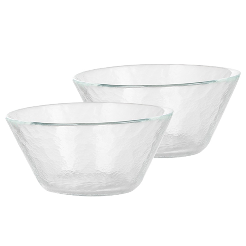苏宁极物 冷纹玻璃中碗(两件套) 4寸欧式水果盘玻璃沙拉碗北欧果盘创意家用玻璃碗客厅茶几水果糖果碗