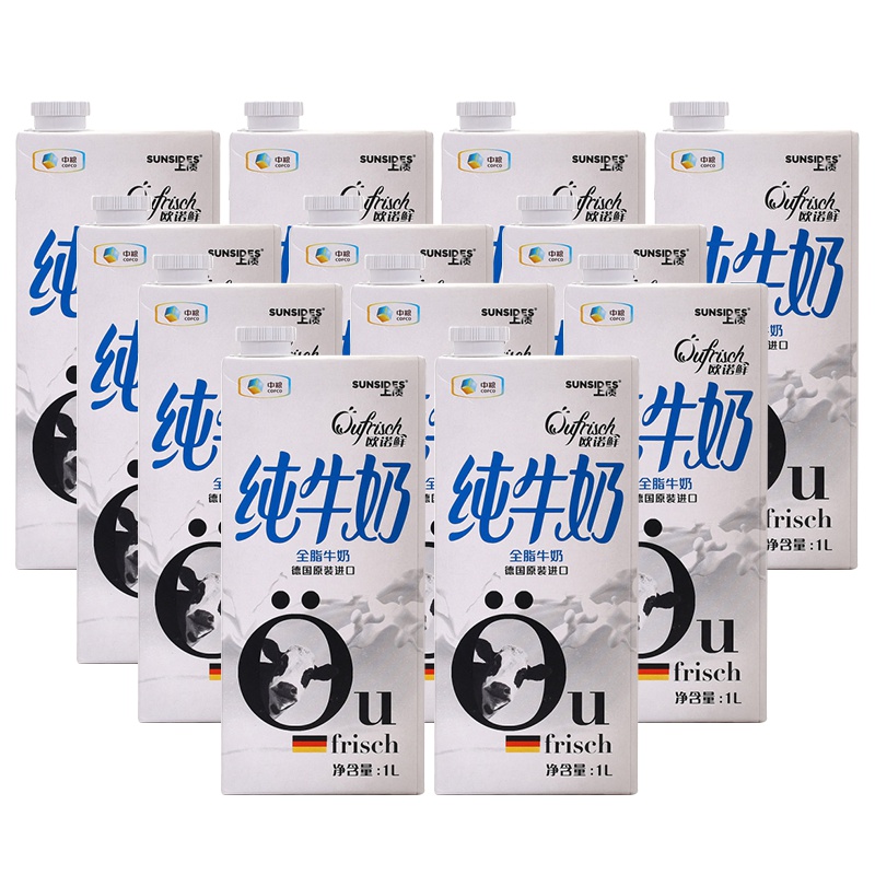 【中粮我买网】上质 Öufrisch欧诺鲜全脂牛奶1L*12（德国原装进口）