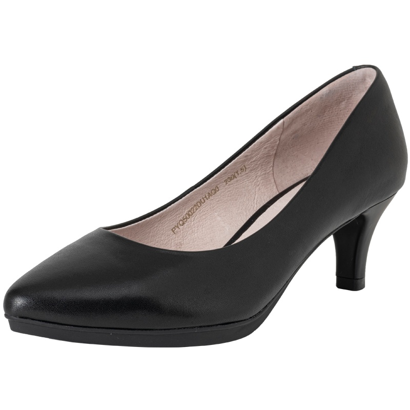 百田森春季新款单鞋女商场同款真皮职业鞋高跟正装鞋女