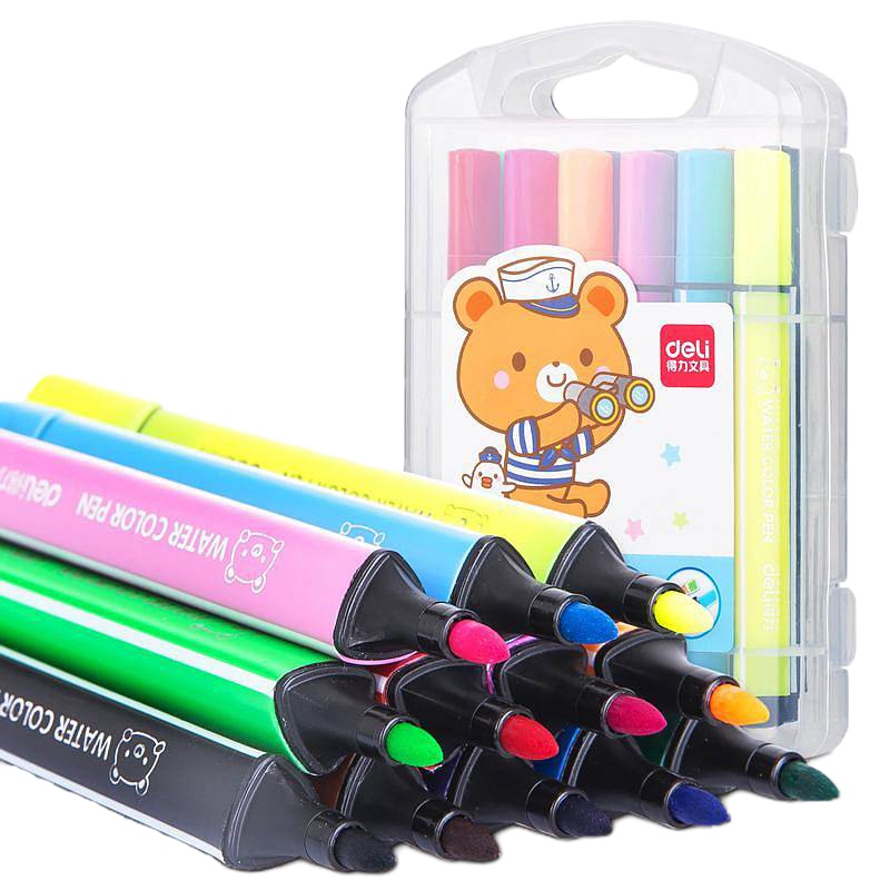 得力(deli) M 70722_24色卡通粗三角杆水彩笔(混)