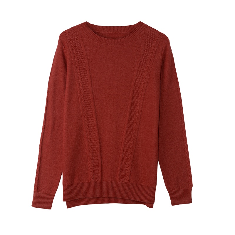 金菊秋冬新款圆领纯色百搭绞花100%羊毛衫女